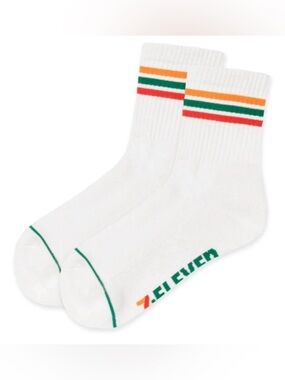 7-Eleven 7Collection Half Crew Stripe Socks - White New